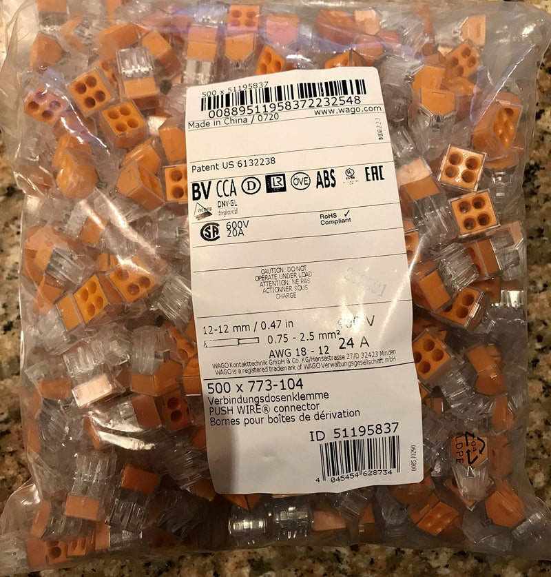 Wago 773-104 4-Pin Push Wire Connectors for Junction Boxes - 500 PK - Image 1