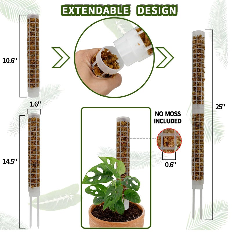HYYZ Small Moss Pole for Monstera - Stackable & Refillable Plastic Moss Poles for Climbing Plants with Large Mesh Design (4Pack-White-Small) - Image 3