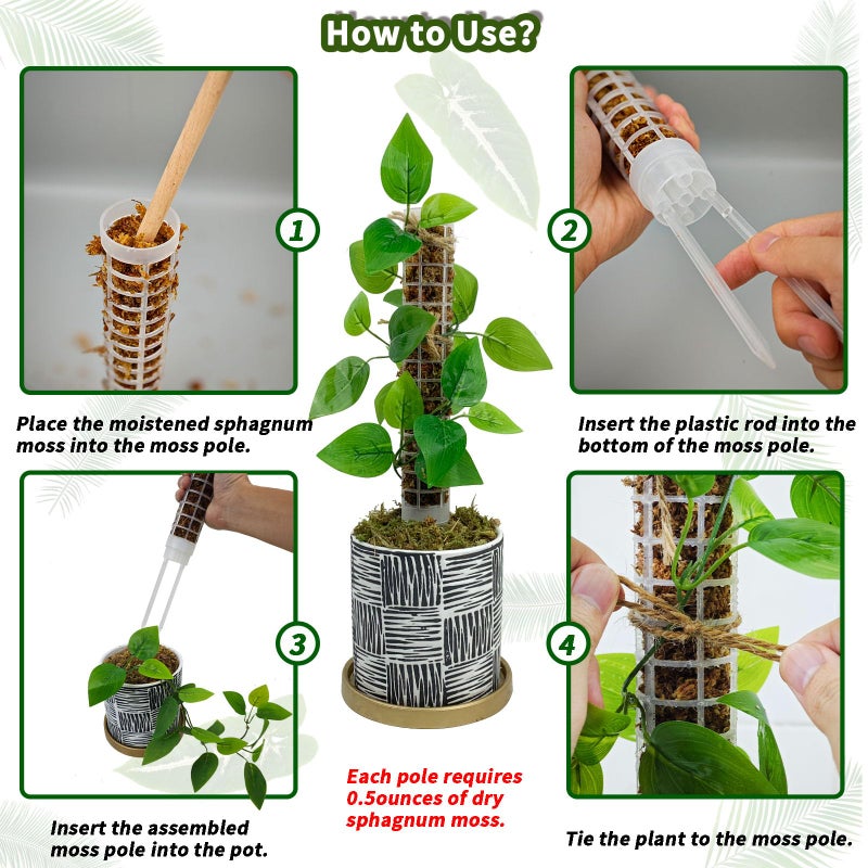 HYYZ Small Moss Pole for Monstera - Stackable & Refillable Plastic Moss Poles for Climbing Plants with Large Mesh Design (4Pack-White-Small) - Image 4