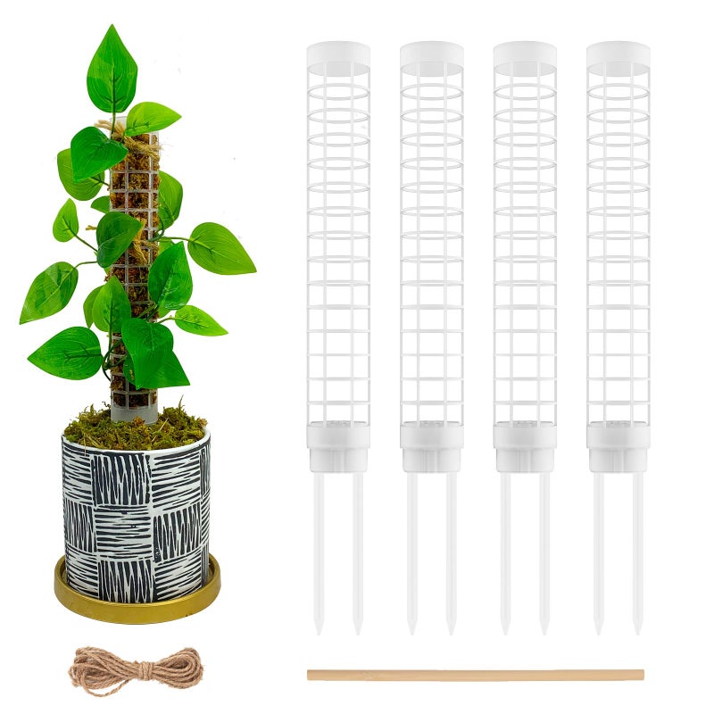 HYYZ Small Moss Pole for Monstera - Stackable & Refillable Plastic Moss Poles for Climbing Plants with Large Mesh Design (4Pack-White-Small) - Image 1