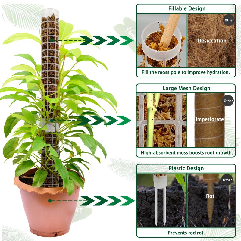 HYYZ Small Moss Pole for Monstera - Stackable & Refillable Plastic Moss Poles for Climbing Plants with Large Mesh Design (4Pack-White-Small) - Image 2