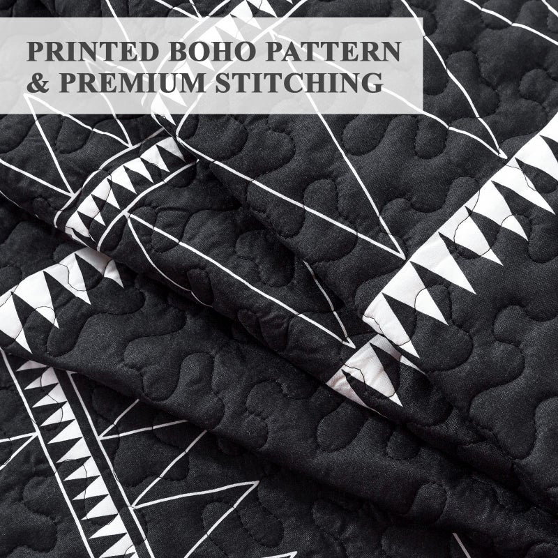 Andency مجموعة لحاف أسود من مجموعة كبيرة من الحجم (118x120 بوصة) 3 قطع (1 لحاف طباعة مثلث مخطط و 2 أوجيال) بوهميا الصيف خفيفة الوزن ألياف ميكروفيات قابلة للانعكاس - Image 5