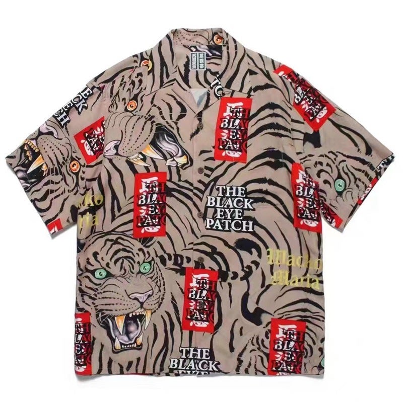 WACKOMARIA Exclusive Cloud Tiger Hawaiian Shirt Khaki  - Image 1