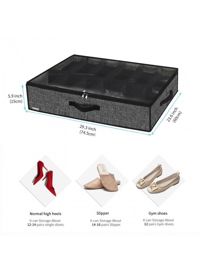 Onlyeasy Under Bed Shoe Storage Organizer For Closet, 4 Pack Fit 12x4 Pairs, Underbed Solution Shoes Container Bags with Sturdy Sidewall & Reinforced Handles, Breathable, Linen-like Black, MXAUBSB4P - Image 2