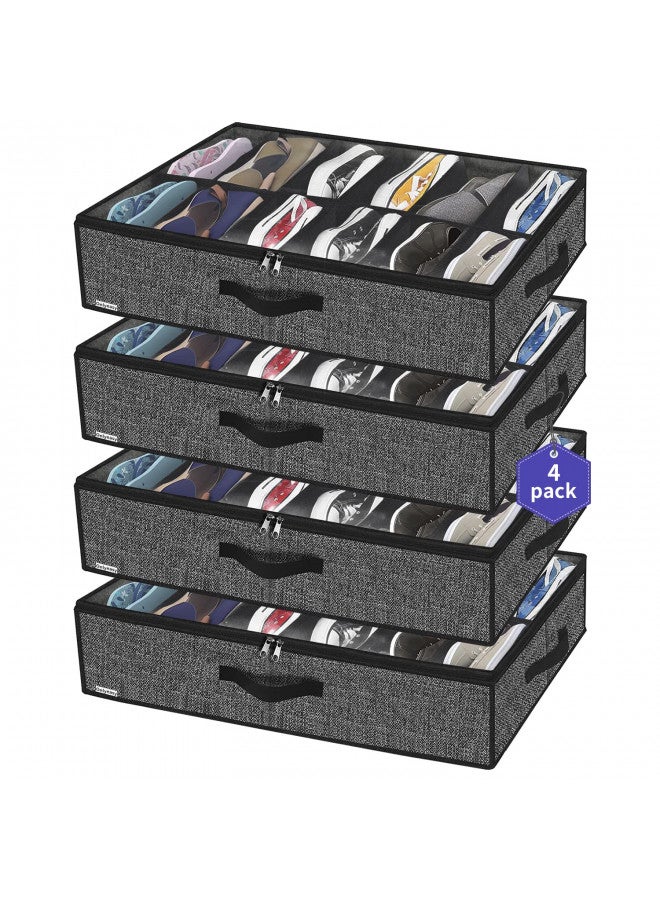 Onlyeasy Under Bed Shoe Storage Organizer For Closet, 4 Pack Fit 12x4 Pairs, Underbed Solution Shoes Container Bags with Sturdy Sidewall & Reinforced Handles, Breathable, Linen-like Black, MXAUBSB4P - Image 1