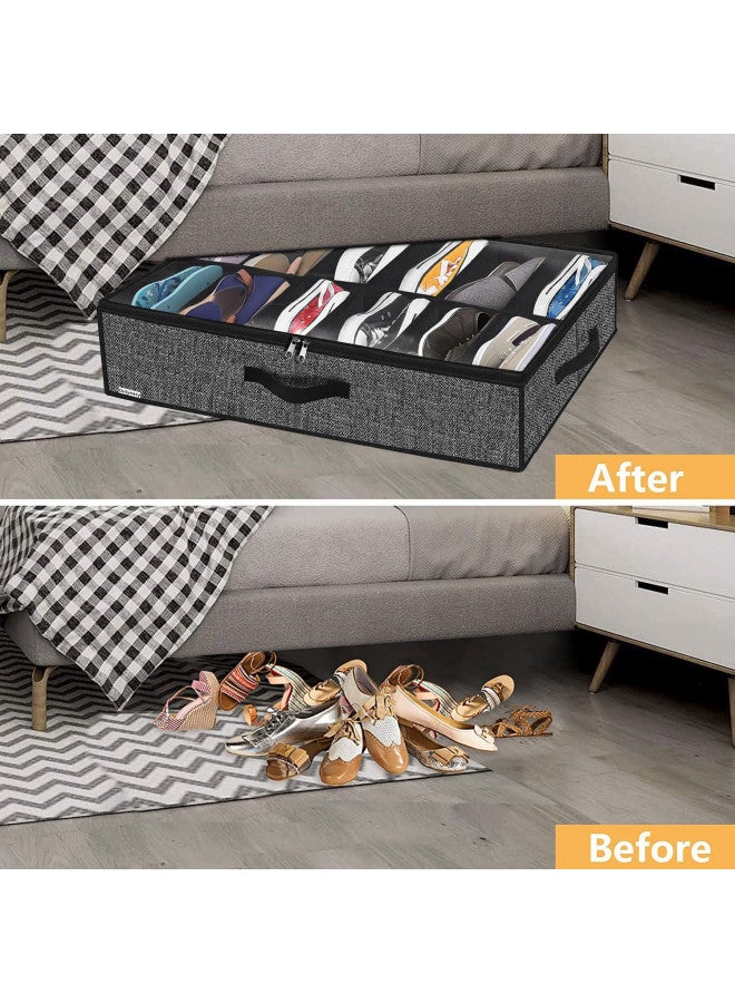 Onlyeasy Under Bed Shoe Storage Organizer For Closet, 4 Pack Fit 12x4 Pairs, Underbed Solution Shoes Container Bags with Sturdy Sidewall & Reinforced Handles, Breathable, Linen-like Black, MXAUBSB4P - Image 3