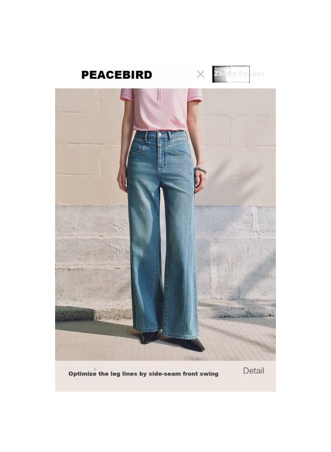 Peacebird Women'S Jeans, Cool-Feeling High-Waist Wide-Leg, Summer Washed Loose Straight-Leg Pants, Denim Gray-Blue, Xl