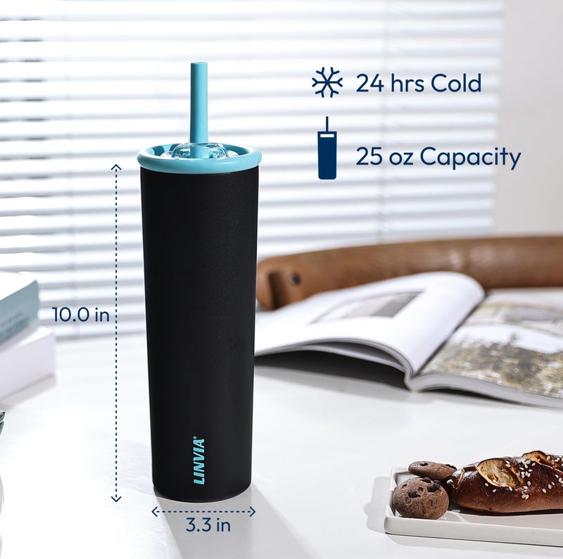 LINVIA Candy Tumbler, 25 oz Insulated Stainless Steel Water Bottle, 2-in-1 Lid with Flexible Straw, BPA-Free, Cup Holder Friendly, Dishwasher Safe, Dark Black - Image 4