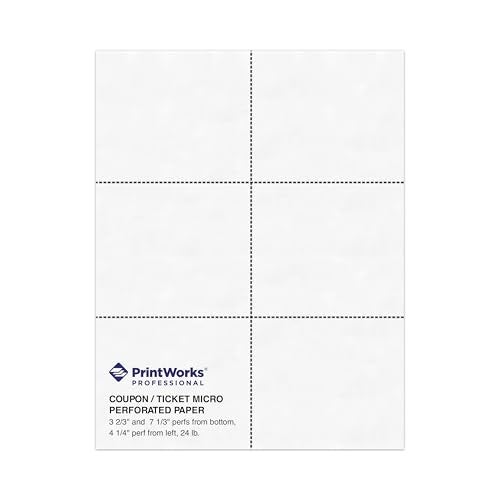 PrintWorks Professional Perforated Paper for Tickets, Coupons, Certificates and More, 8.5 x 11, 24 lb, 3 Perfs - 3 2/3" and 7 1/3" From Bottom & 4 1/4" From Left, 500 Sheets, White (04334) - Image 1