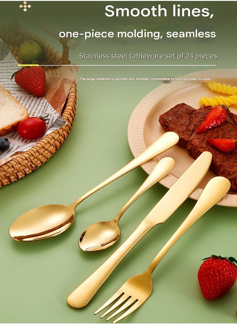 MHD 24-Piece Stainless Steel Quality Flatware With Knives, Forks, And Spoons, Mirror Polished Flatware Gold  - Image 4