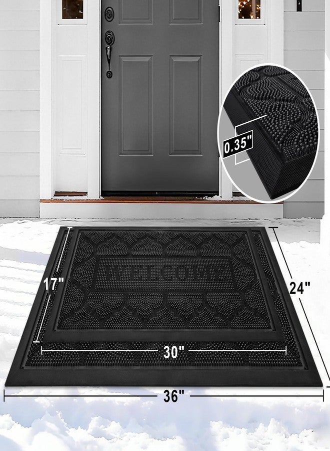 FRAMICS Front Door Mat Outside Entrance, Heavy Duty Rubber Door Mats Outdoor Welcome Mat Waterproof Doormat Non Slip for Entryway Doormats Dirt Trapper Indoor Mats All Seasons, 17 x 30 Inches, Black - Image 2
