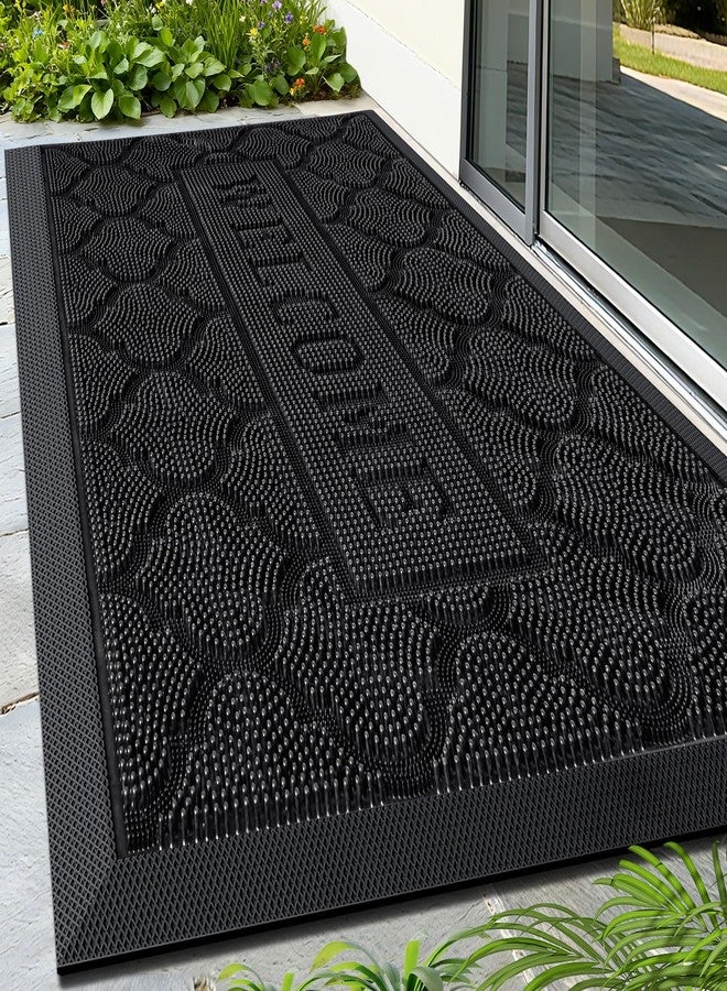 FRAMICS Front Door Mat Outside Entrance, Heavy Duty Rubber Door Mats Outdoor Welcome Mat Waterproof Doormat Non Slip for Entryway Doormats Dirt Trapper Indoor Mats All Seasons, 17 x 30 Inches, Black - Image 1