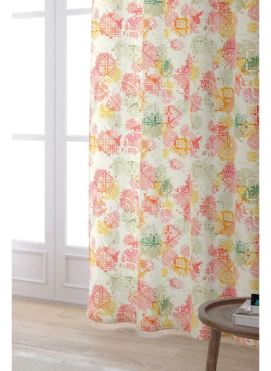 Cango Home Yellow Orange Ethnic Floral Digital Printed Curtain CGH110-PR