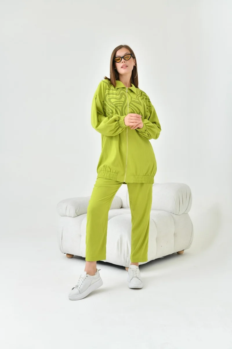 جارمي Women's Printed Stone Detail Set Olive