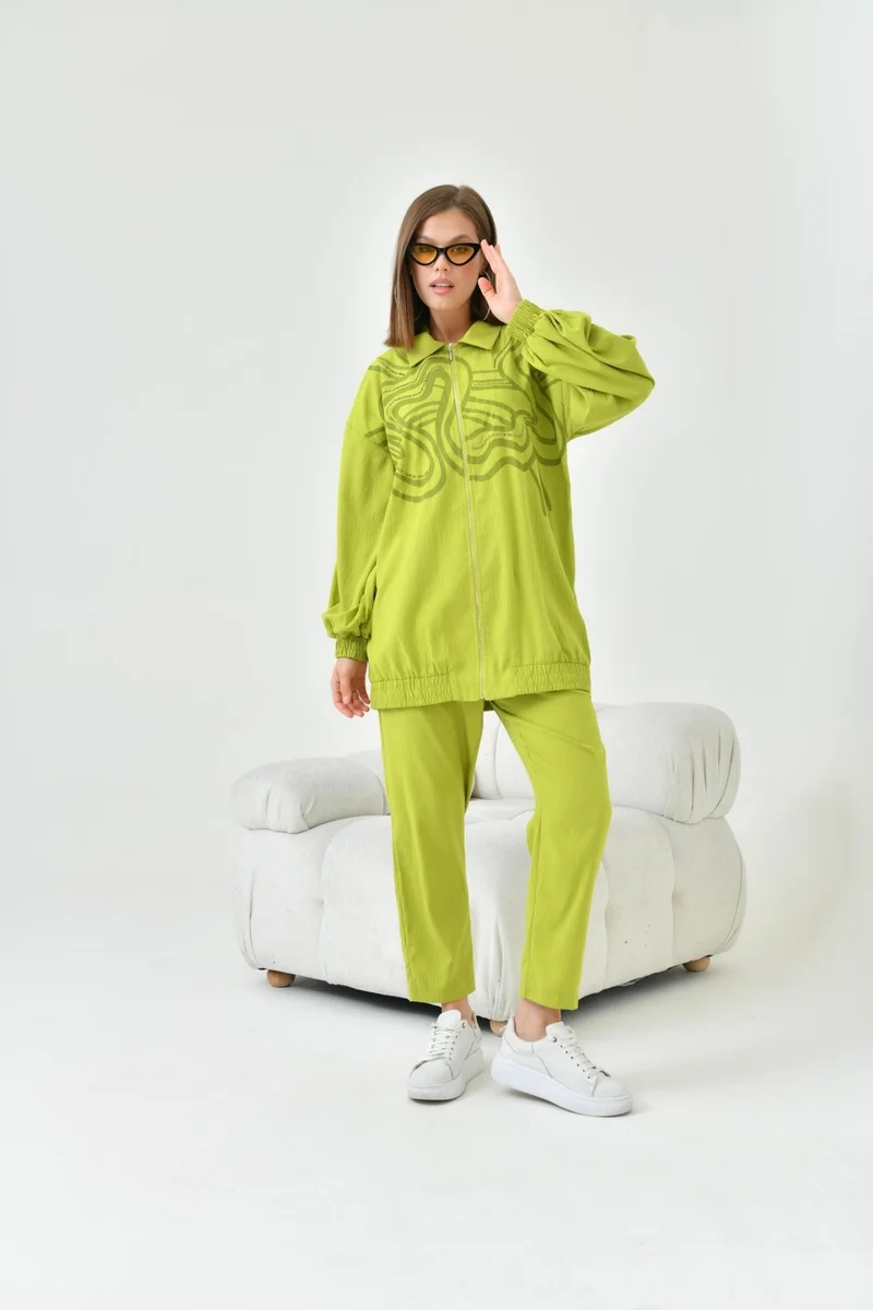 جارمي Women's Printed Stone Detail Set Olive