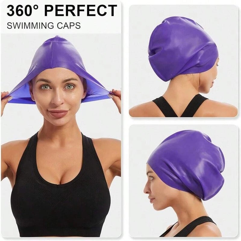 Bluejw Oversize Silicone Swimming Cap Xxl Adult Waterproof Ear Protection Swim Cap for Men & Women With Long Hair - Image 3
