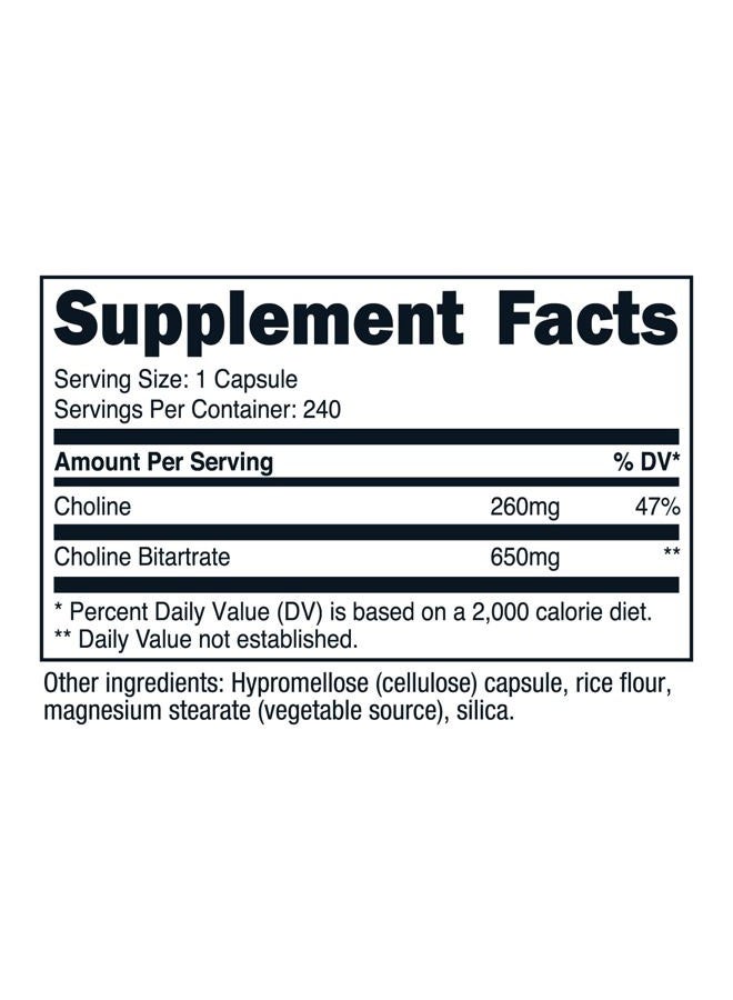 Nutricost Choline Bitartrate 650mg, 240 Vegetarian Capsules - Non-GMO, Vegetarian Friendly, Gluten Free - Image 2
