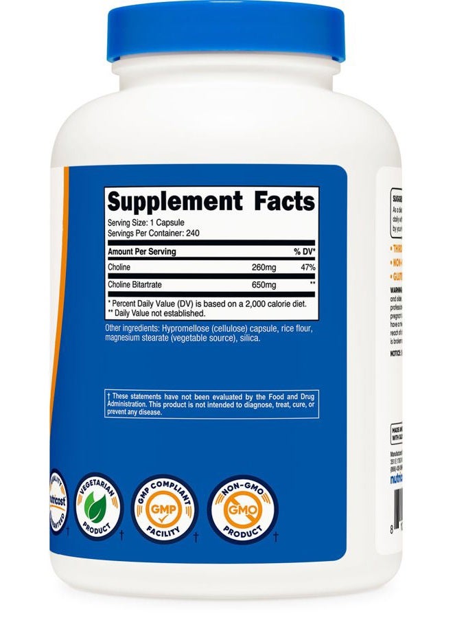 Nutricost Choline Bitartrate 650mg, 240 Vegetarian Capsules - Non-GMO, Vegetarian Friendly, Gluten Free - Image 5