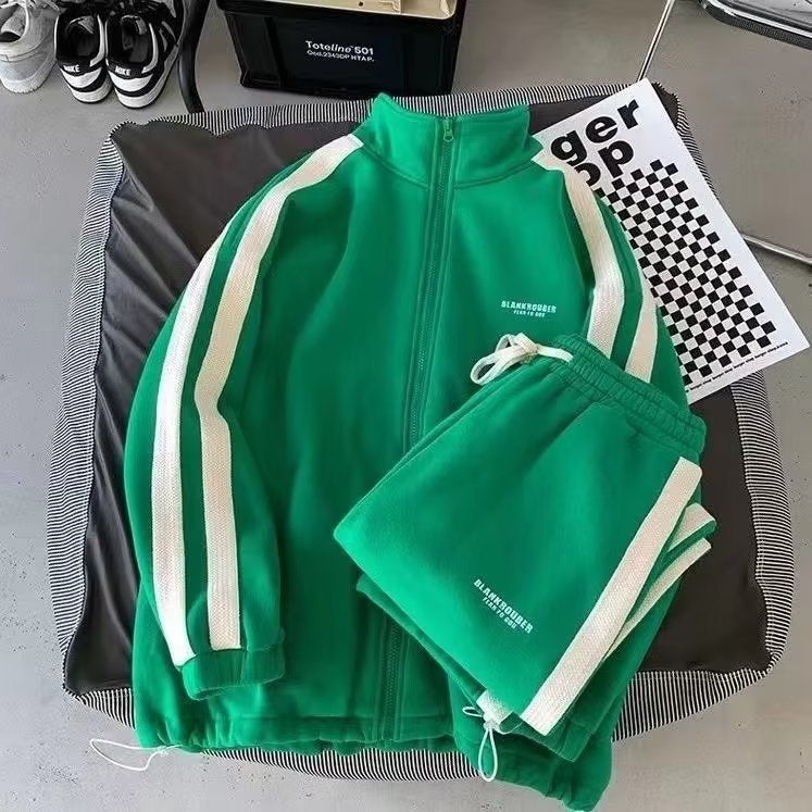 Spring and Autumn Sweat Couples suit Feeling Fag Handsome Mens Clothing Set Matching Fashionable Handsome Leisure Sports Trendy Mens Wear Green (suit) 