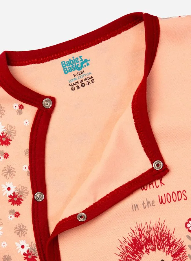 Babies Basic Printed Cotton Long Sleeve Sleepsuit