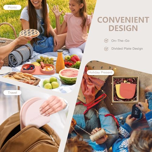 yahaa Silicone Foldable Novelty Dinner Plates,Baby Plates Travel Essential with Forks and Spoons,Microwave & Dishwasher Safe,Aqua - Image 5