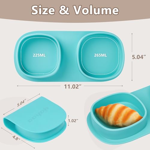 yahaa Silicone Foldable Novelty Dinner Plates,Baby Plates Travel Essential with Forks and Spoons,Microwave & Dishwasher Safe,Aqua - Image 3