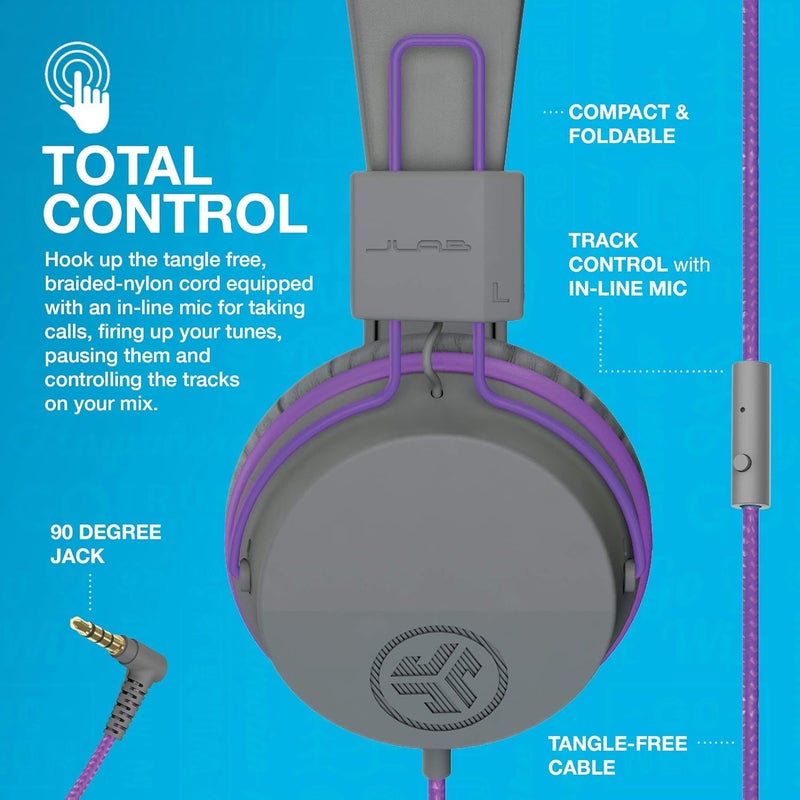 Jlab (Purple) - JLab Audio JBuddies Studio Volume Safe, Folding, Over-ear Kids Headphones with Mic - Graphite/Purple, Wired - Image 3