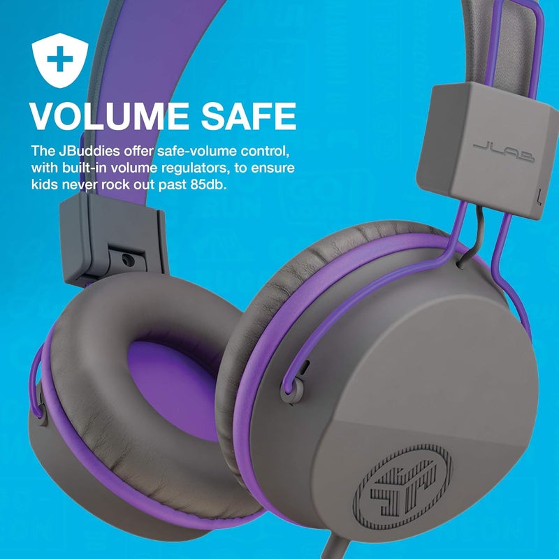 Jlab (Purple) - JLab Audio JBuddies Studio Volume Safe, Folding, Over-ear Kids Headphones with Mic - Graphite/Purple, Wired - Image 2