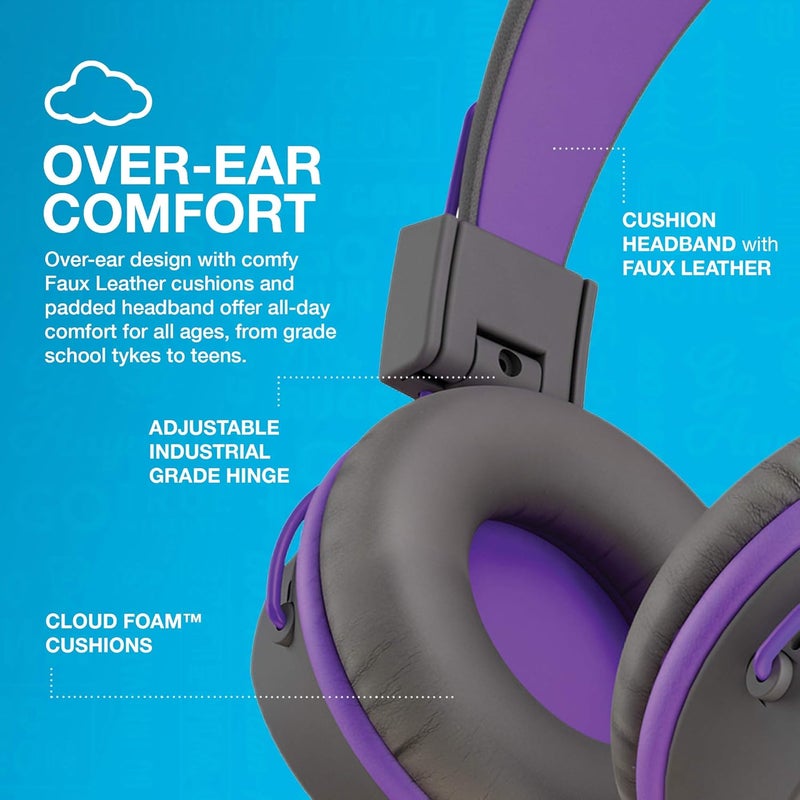 Jlab (Purple) - JLab Audio JBuddies Studio Volume Safe, Folding, Over-ear Kids Headphones with Mic - Graphite/Purple, Wired - Image 4