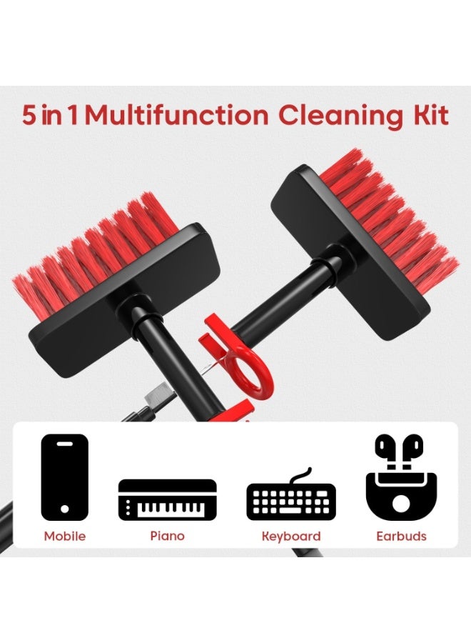 مجموعة تنظيف إلكترونيات 5 في 1 - مجموعة احترافية لإزالة الغبار عن لوحة المفاتيح، والماوس، والكمبيوتر المحمول، وسماعات الرأس، والهواتف المحمولة، مع فرشاة نايلون، وإسفنجة تنظيف، وقلم معدني، وأداة لسحب المفاتيح - Image 5