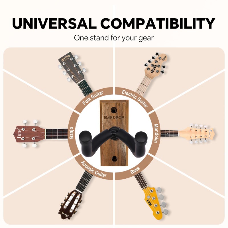 Bandpop Guitar Wall Mount - Black Walnut Guitar Hanger with 5pcs Picks for Acoustic, Electric, Bass, Banjo, Mandolin - Image 4