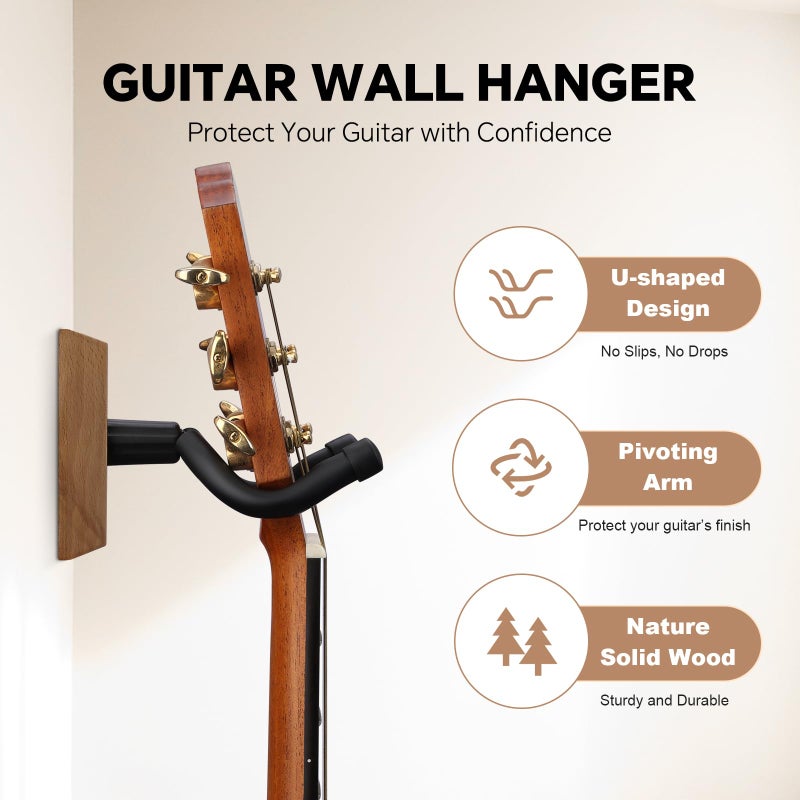 Bandpop Guitar Wall Mount - Black Walnut Guitar Hanger with 5pcs Picks for Acoustic, Electric, Bass, Banjo, Mandolin - Image 2