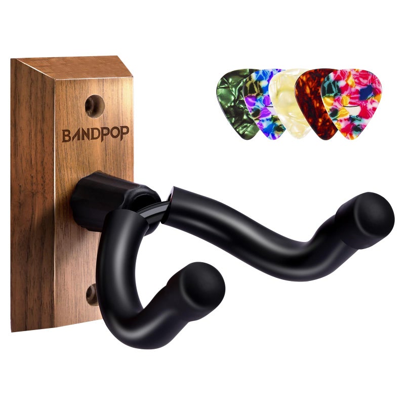 Bandpop Guitar Wall Mount - Black Walnut Guitar Hanger with 5pcs Picks for Acoustic, Electric, Bass, Banjo, Mandolin - Image 1