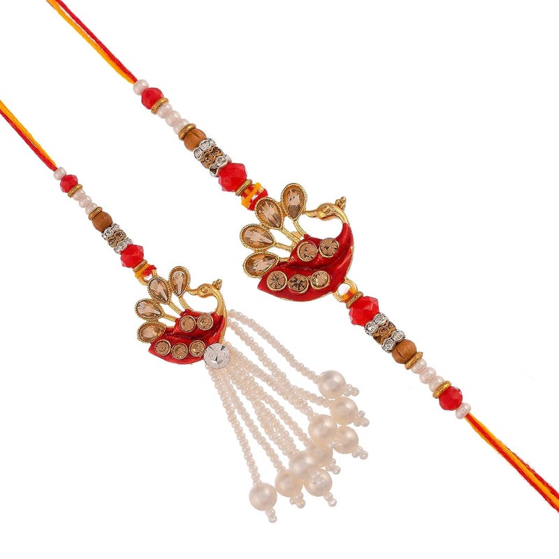 ascension Couple rakhi set Bhaiya bhabhi Rakhi Raksha Bandhan Gift Band Moli Peacock Designer Rakhi for Bhaiya bhabhi Brother Sister in law Roli Tilak With Best Brother Fridge magnet - Image 2