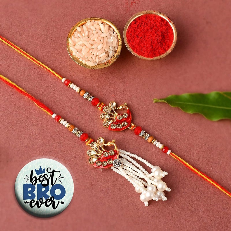 ascension Couple rakhi set Bhaiya bhabhi Rakhi Raksha Bandhan Gift Band Moli Peacock Designer Rakhi for Bhaiya bhabhi Brother Sister in law Roli Tilak With Best Brother Fridge magnet - Image 1
