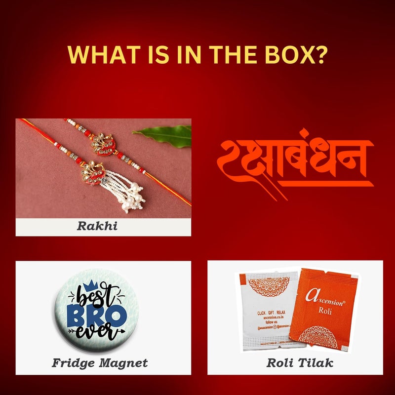 ascension Couple rakhi set Bhaiya bhabhi Rakhi Raksha Bandhan Gift Band Moli Peacock Designer Rakhi for Bhaiya bhabhi Brother Sister in law Roli Tilak With Best Brother Fridge magnet - Image 5
