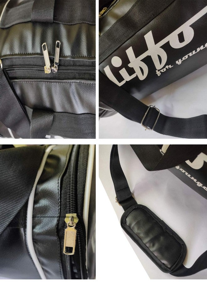 Liffo Leather Gym Bag Duffel Bag Shoulder Bag for Men and Women Youth (Black) - Image 4