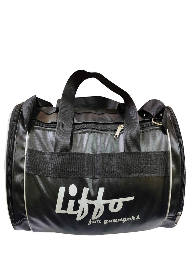 Liffo Leather Gym Bag Duffel Bag Shoulder Bag for Men and Women Youth (Black) - Image 2