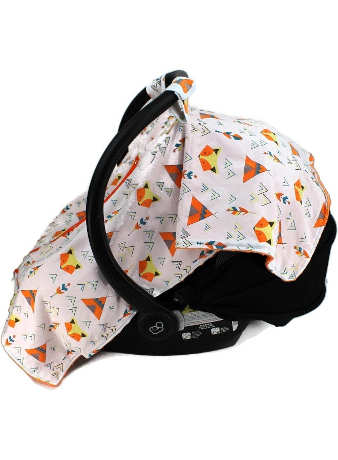 Dear Baby Gear Car Seat Canopy, Fox And Teepees, Orange Minky - Image 2