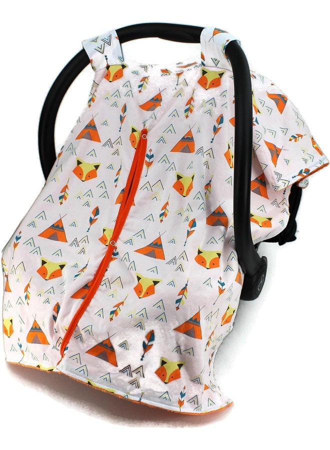 Dear Baby Gear Car Seat Canopy, Fox And Teepees, Orange Minky - Image 3
