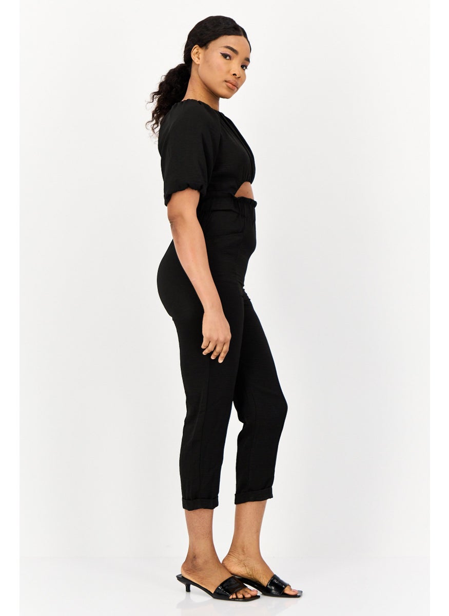 ONLY Women Textured Short Sleeve Jumpsuit, Black  - Image 4