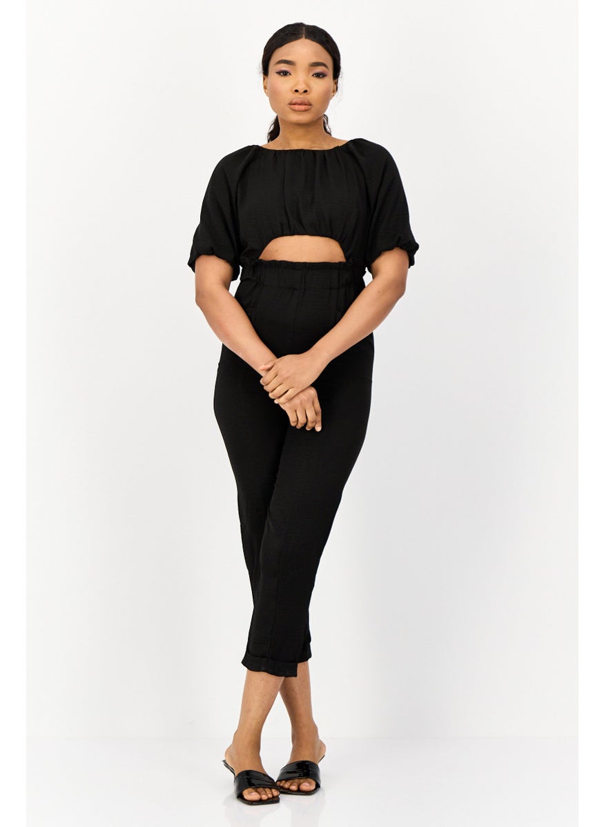 ONLY Women Textured Short Sleeve Jumpsuit, Black  - Image 1