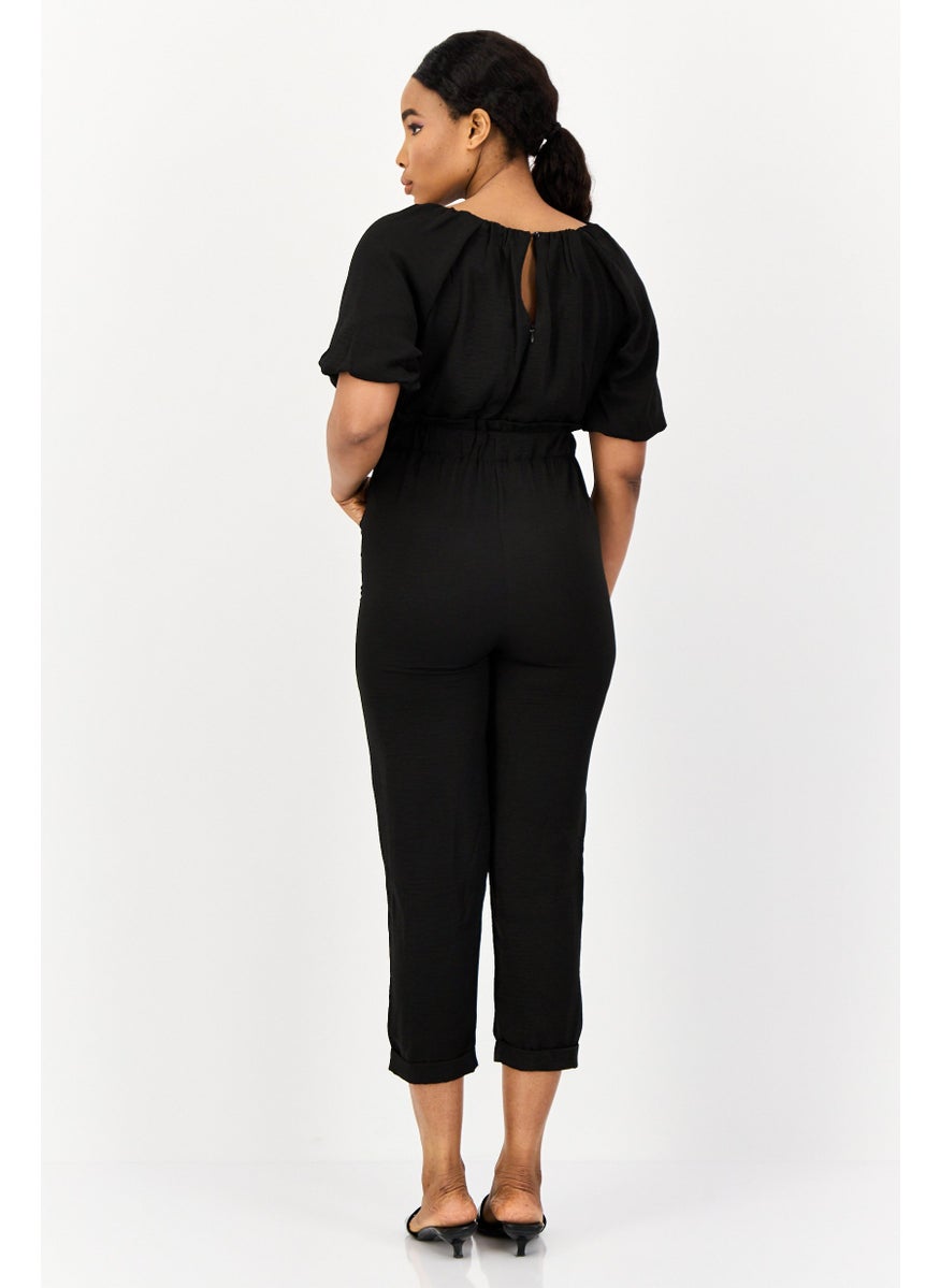 ONLY Women Textured Short Sleeve Jumpsuit, Black  - Image 2