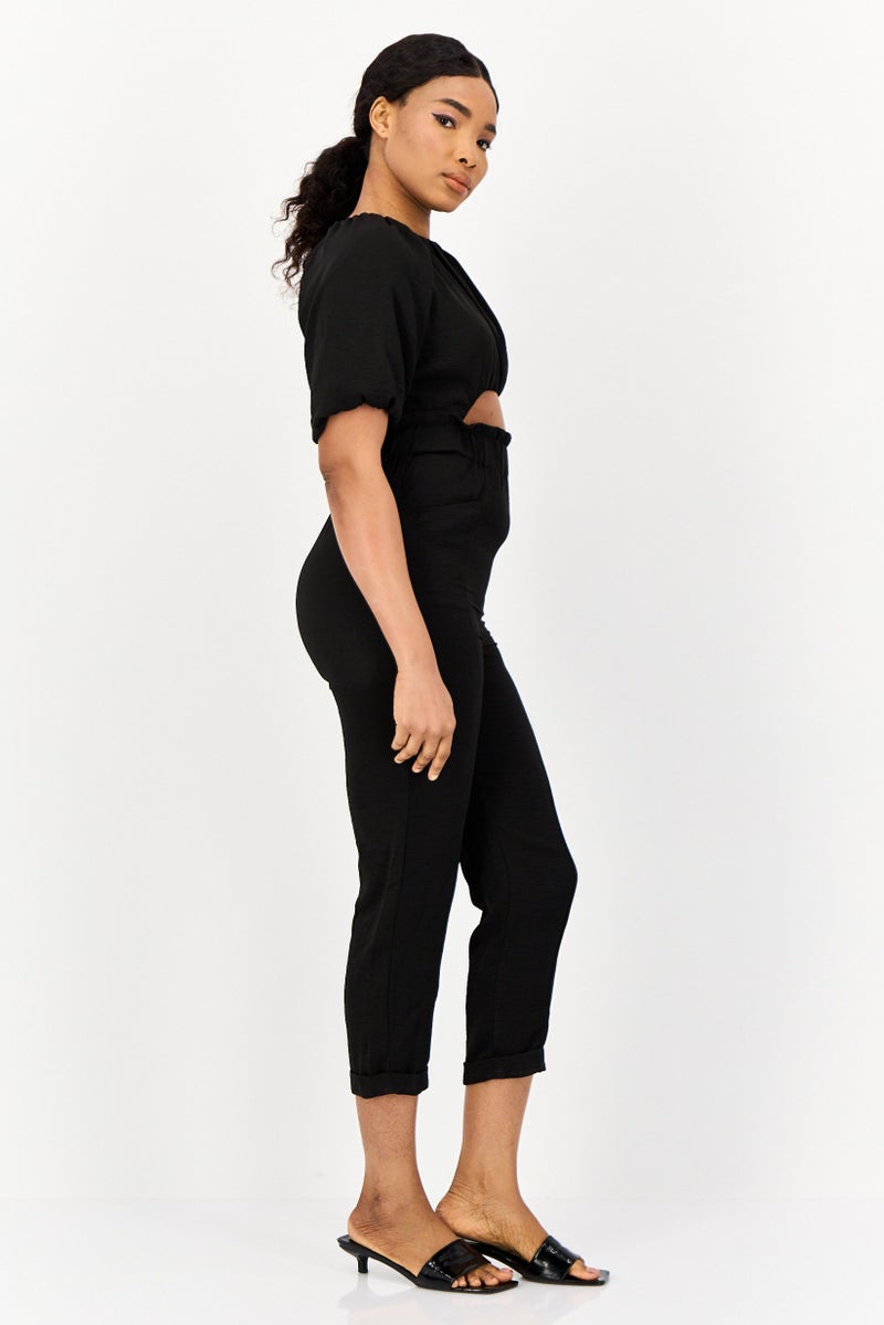 ONLY Women Textured Short Sleeve Jumpsuit, Black - Image 4