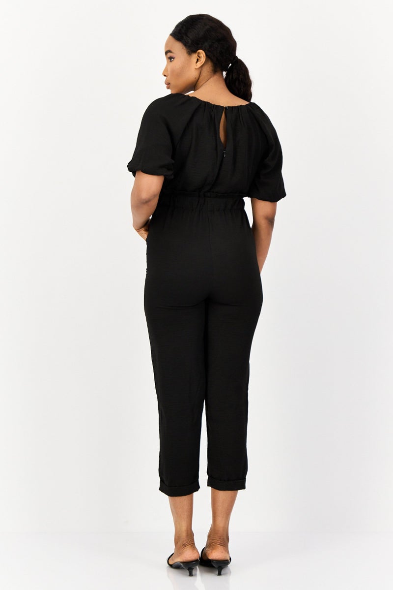 ONLY Women Textured Short Sleeve Jumpsuit, Black - Image 2