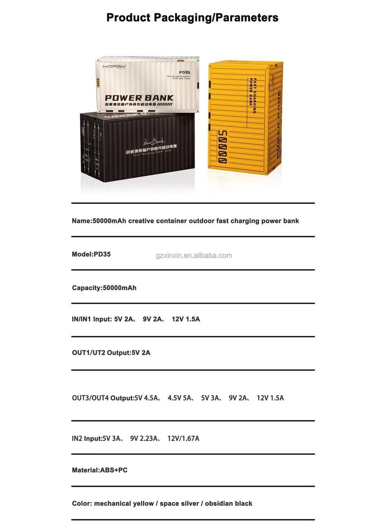 وبو WOPOW PD35 22.5W حاوية شحن سريع باور بانك صغير محمول 50000 مللي أمبير - Image 3