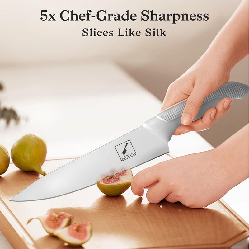 imarku Kitchen Knife Set, Japanese Knives Set For Kitchen, Stainless Steel Knife Set With Block, Kitchen Gadgets, White, Anti-Slip Handle, Dishwasher Safe - Image 4