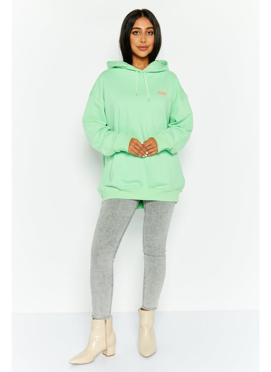 X-Girl Women Brand Logo Hooded Sweatshirt, Light Green  - Image 2