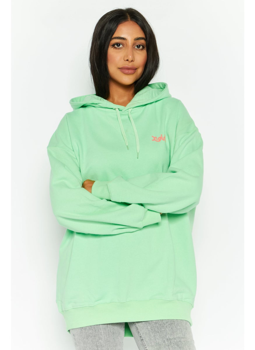 X-Girl Women Brand Logo Hooded Sweatshirt, Light Green  - Image 1