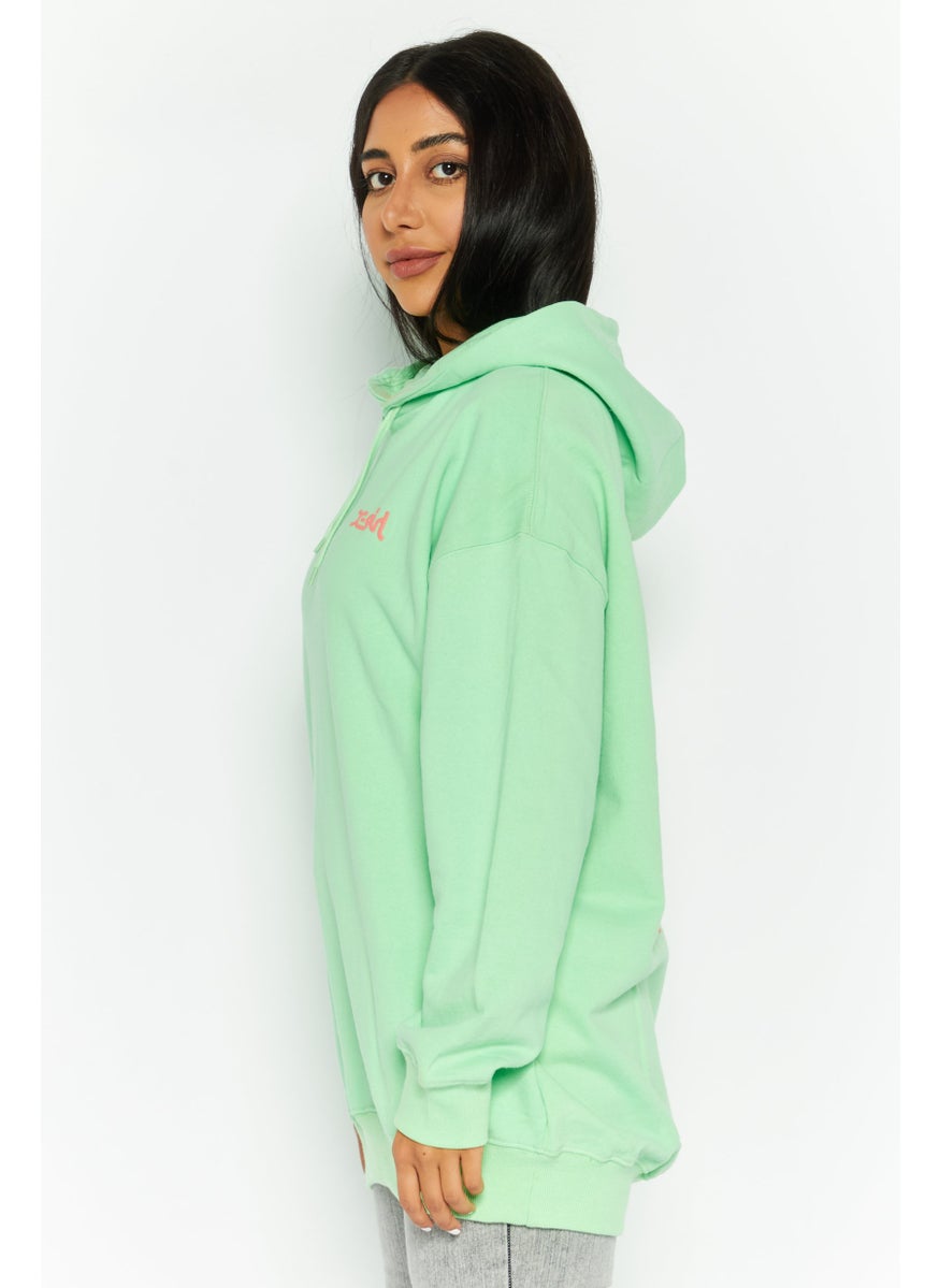 X-Girl Women Brand Logo Hooded Sweatshirt, Light Green  - Image 3
